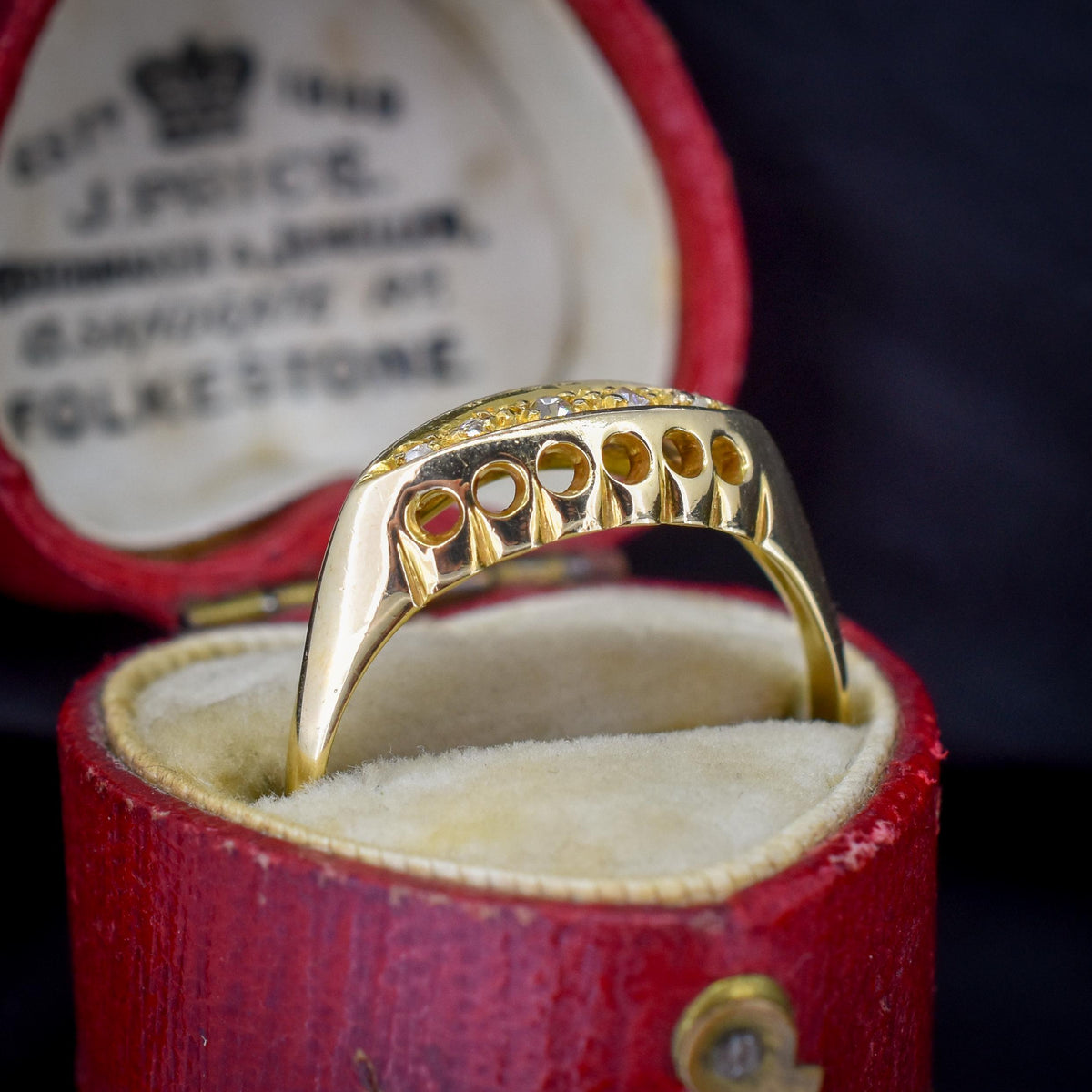 Antique Diamond Five Stone 18ct Yellow Gold Boat Ring | Dated 1919