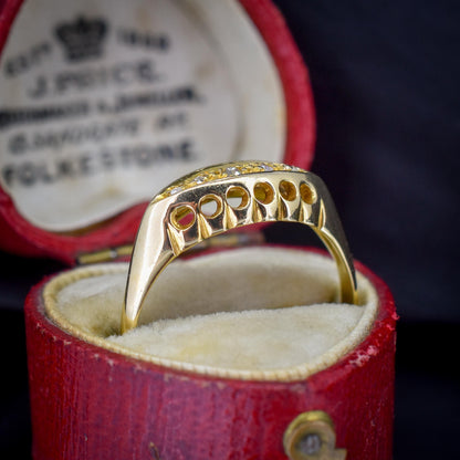 Antique Diamond Five Stone 18ct Yellow Gold Boat Ring | Dated 1919
