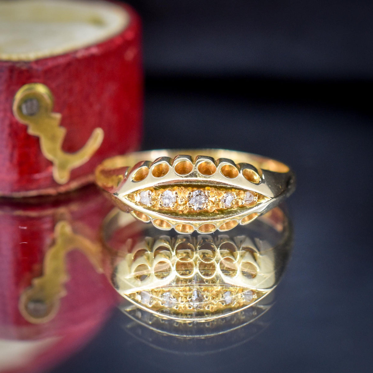 Antique Diamond Five Stone 18ct Yellow Gold Boat Ring | Dated 1919