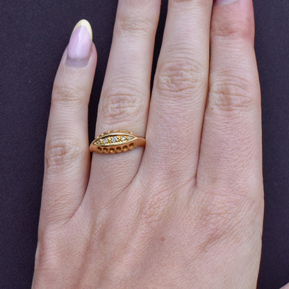 Antique Diamond Five Stone 18ct Yellow Gold Boat Ring | Dated 1919