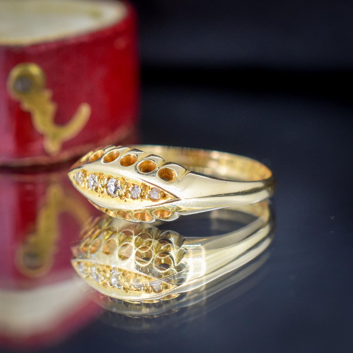 Antique Diamond Five Stone 18ct Yellow Gold Boat Ring | Dated 1919