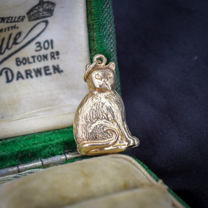 Vintage 9ct Gold Cat Feline Charm Pendant