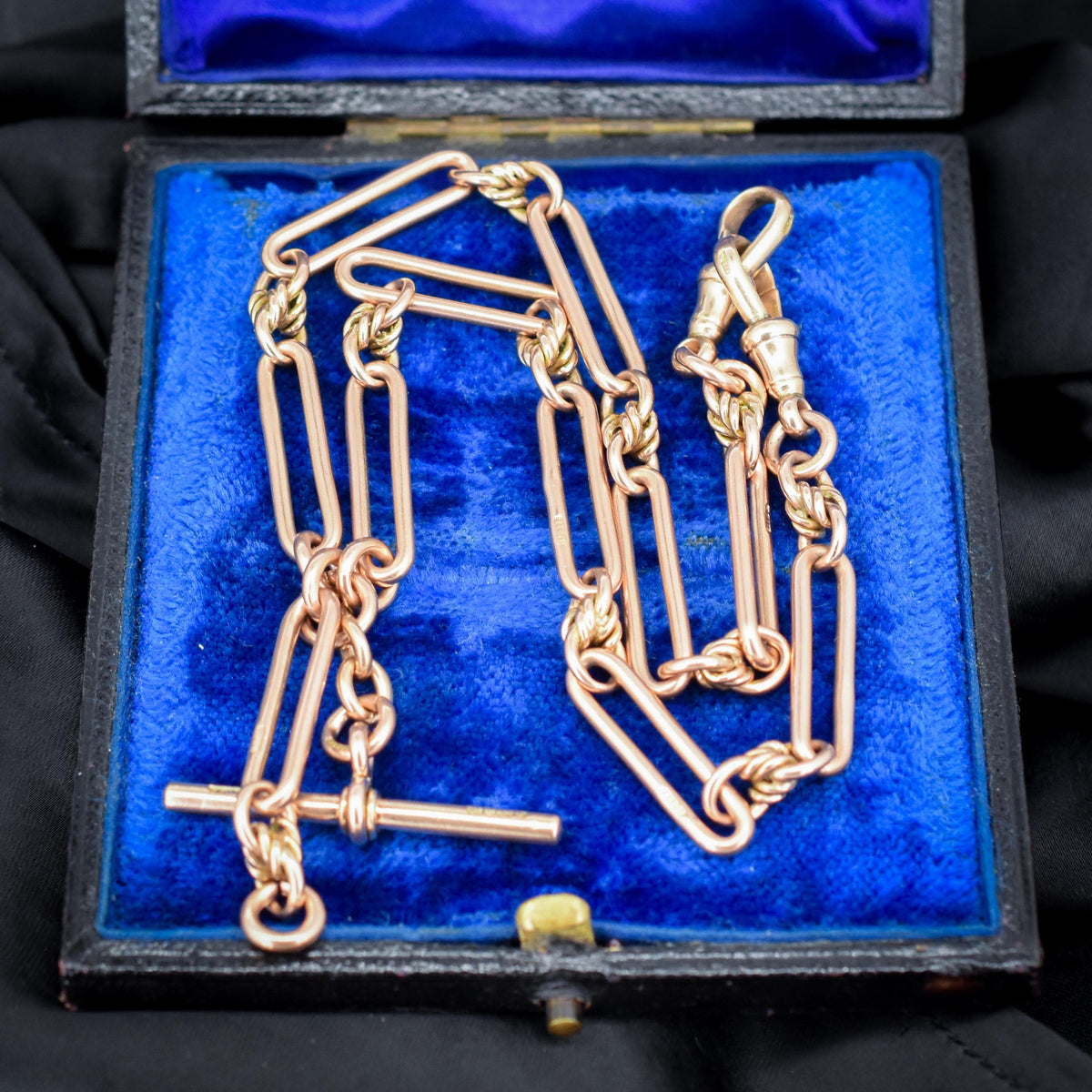 Antique '1918' 9ct Gold Trombone and Love Knot Link Albert Chain Necklace | 15.75"