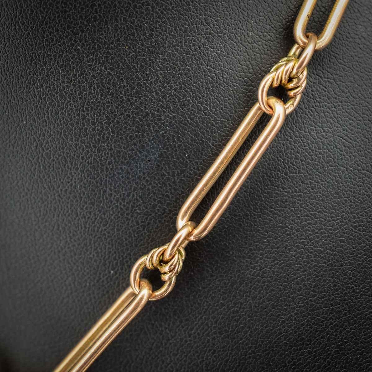 Antique '1918' 9ct Gold Trombone and Love Knot Link Albert Chain Necklace | 15.75"