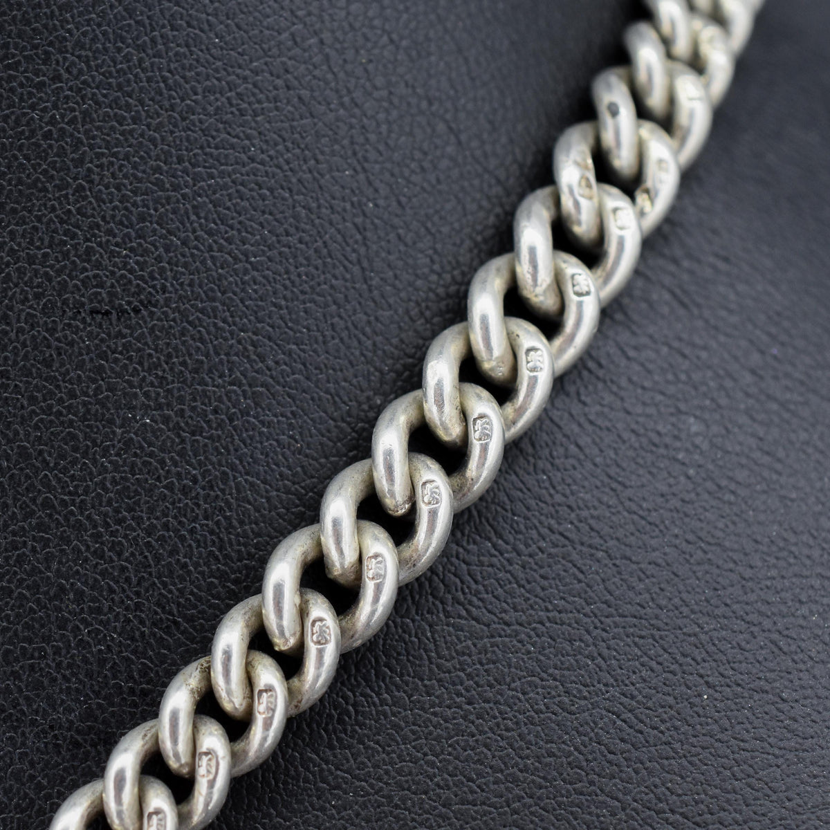 Art Deco Sterling Silver Curb Link Double Albert Watch Chain Necklace – 15"