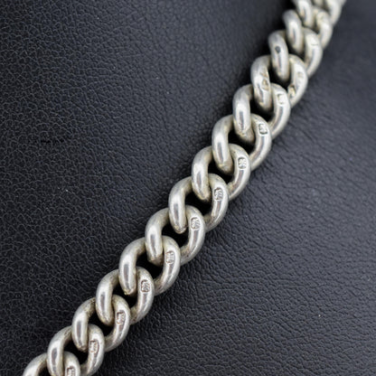Art Deco Sterling Silver Curb Link Double Albert Watch Chain Necklace – 15"
