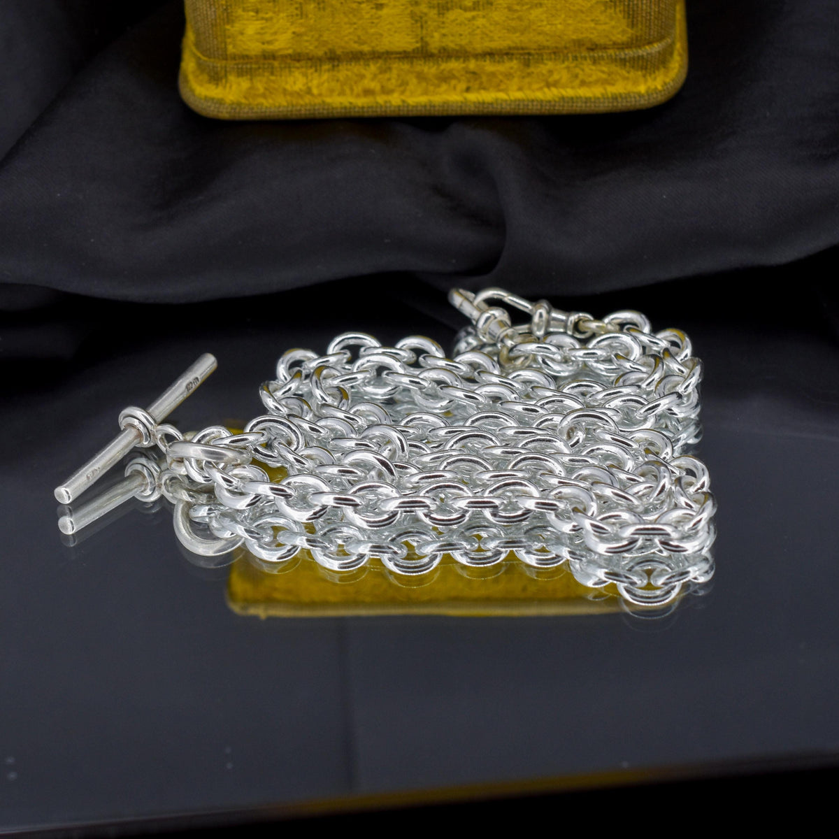 Vintage 75g Sterling Silver Oval Cable Link Chain Necklace with Double Dog Clip and T-bar Slider | 23"