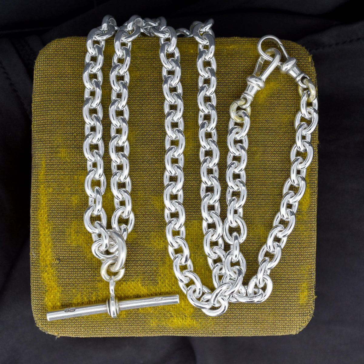 Vintage 75g Sterling Silver Oval Cable Link Chain Necklace with Double Dog Clip and T-bar Slider | 23"