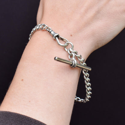 Antique Curb Sterling Silver Bracelet with Dog Clip and T-bar | 8"