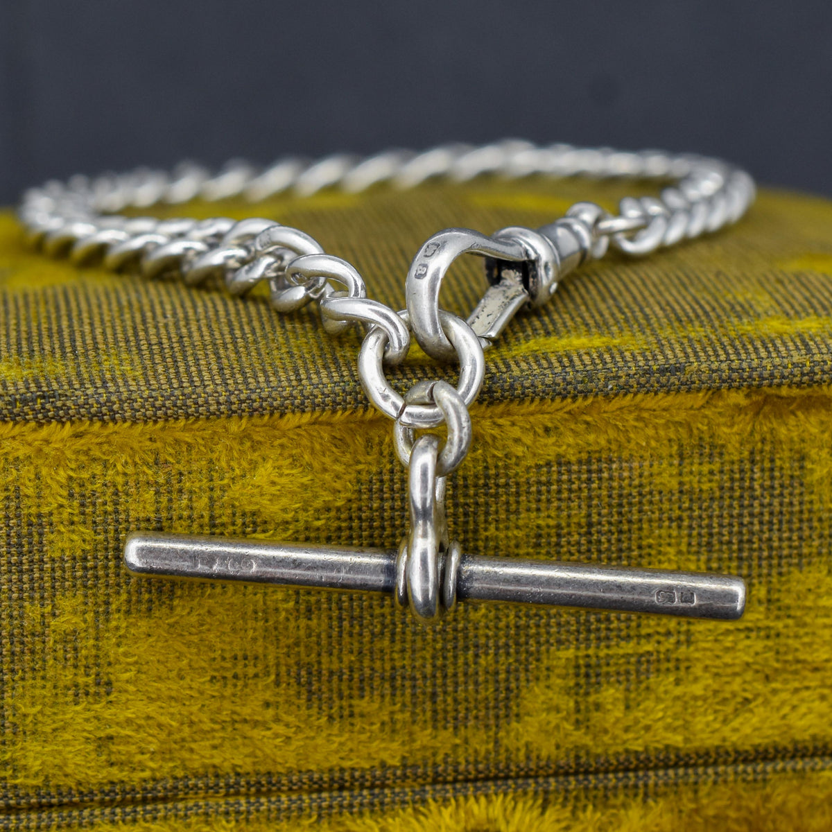 Antique Curb Sterling Silver Bracelet with Dog Clip and T-bar | 8"