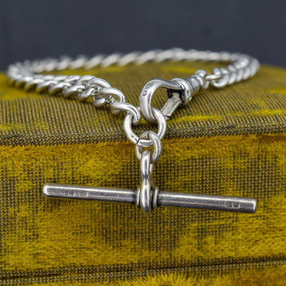 Antique Curb Sterling Silver Bracelet with Dog Clip and T-bar | 8"