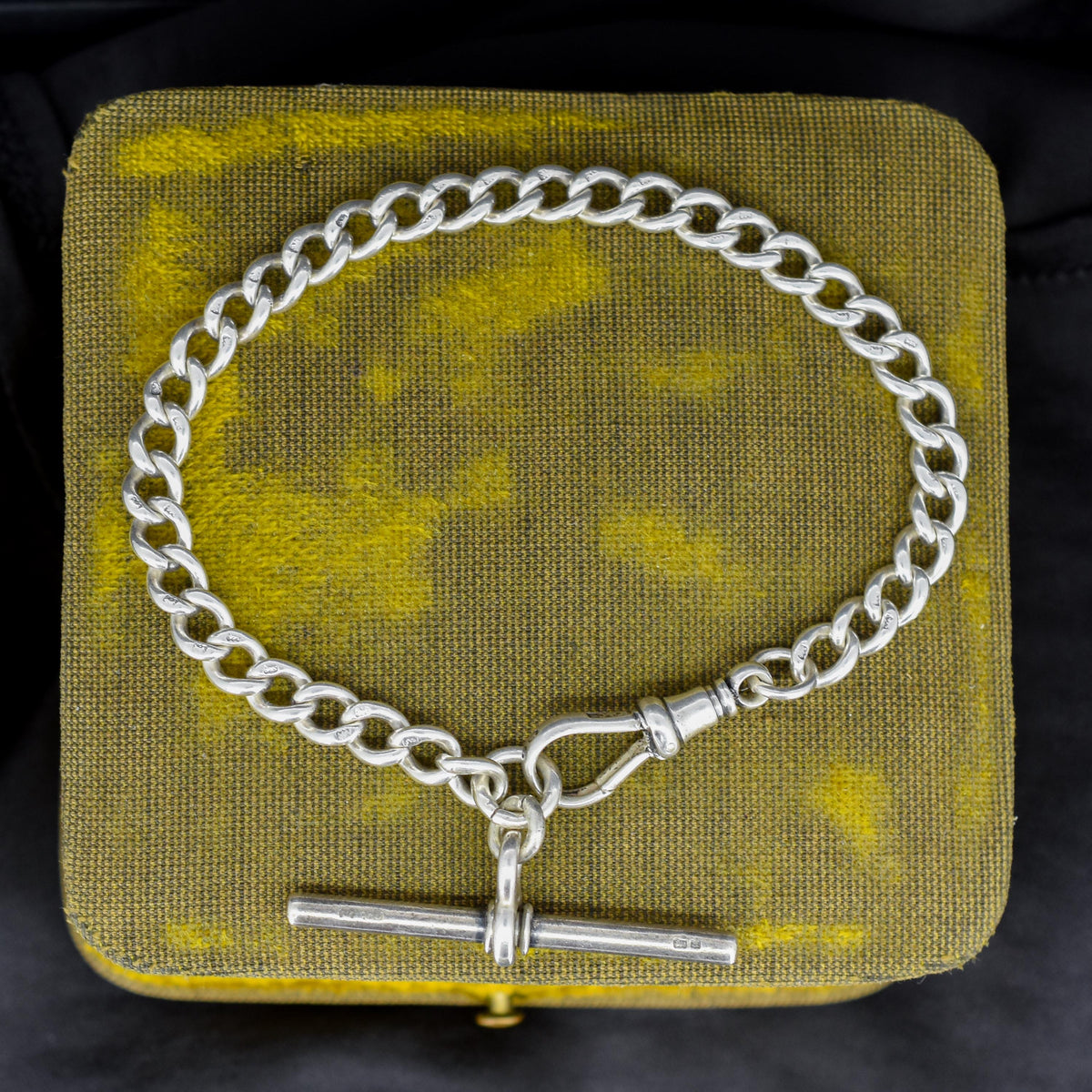 Antique Curb Sterling Silver Bracelet with Dog Clip and T-bar | 8"