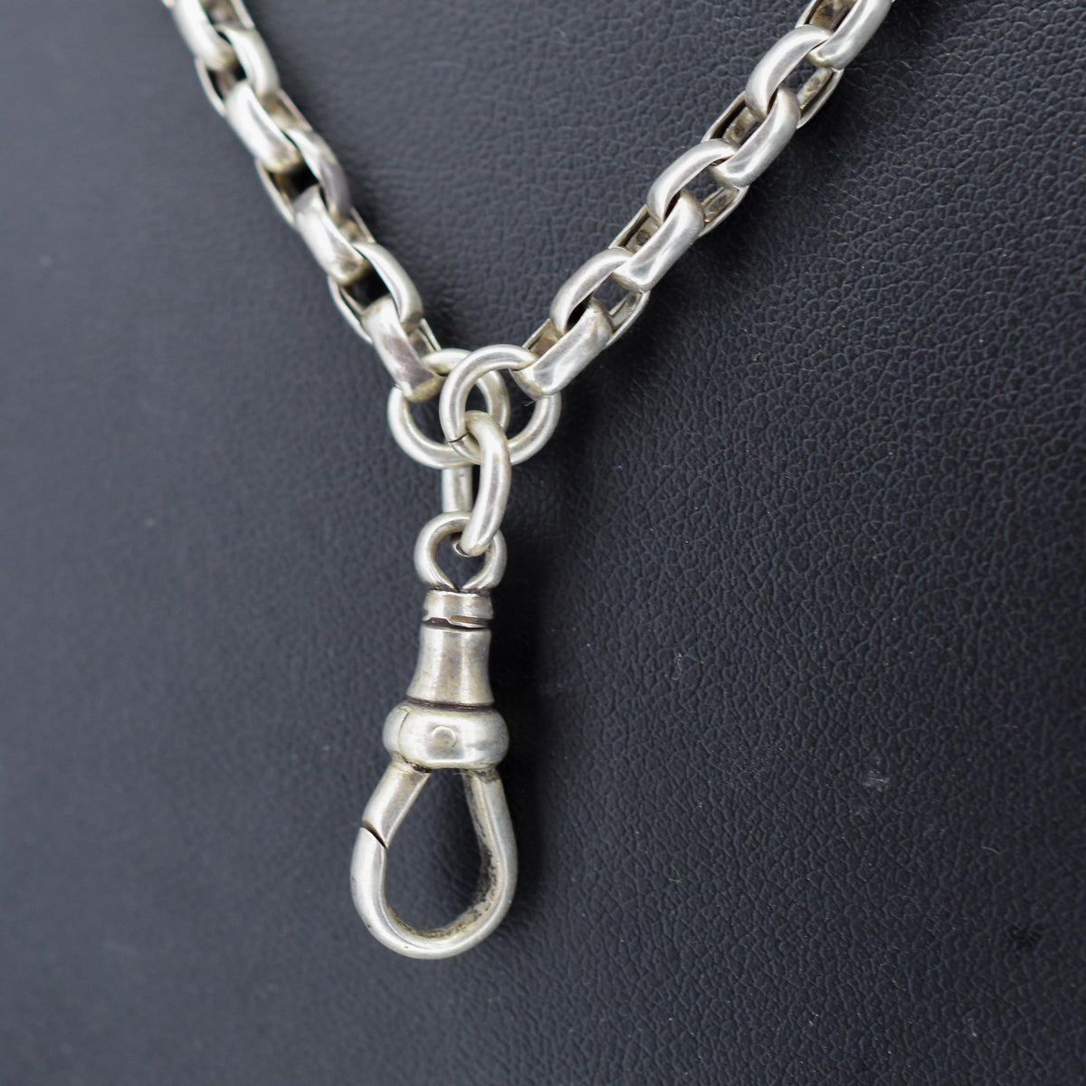 Antique Victorian Silver Long Guard Chain Necklace with Dog Clip | 60" Length