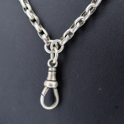 Antique Victorian Silver Long Guard Chain Necklace with Dog Clip | 60" Length