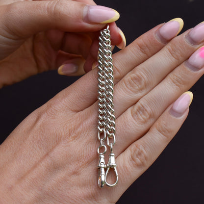 Vintage Curb Sterling Silver Bracelet / Extender with Double Dog Clip | 7.2"