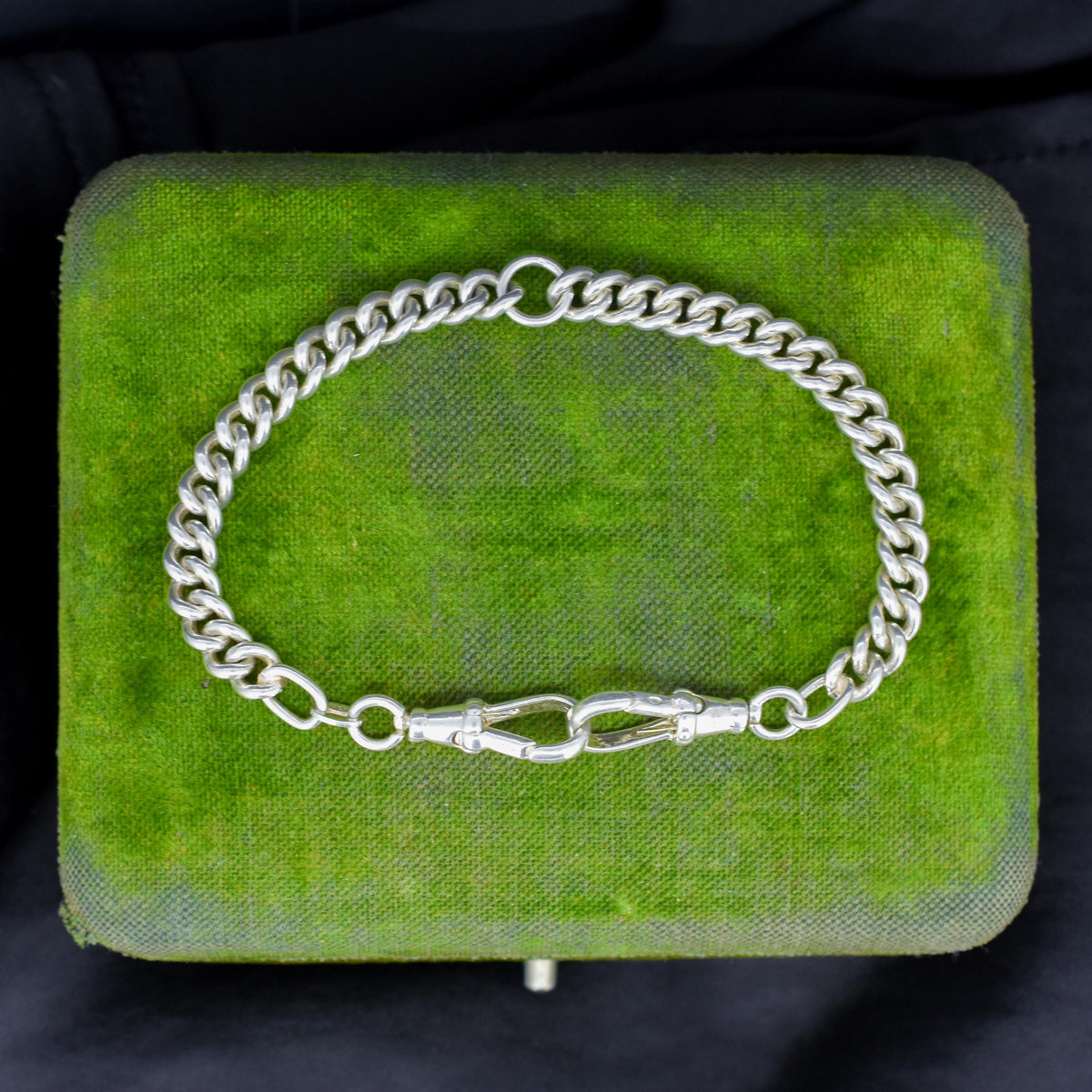 Vintage Curb Sterling Silver Bracelet / Extender with Double Dog Clip | 7.2"