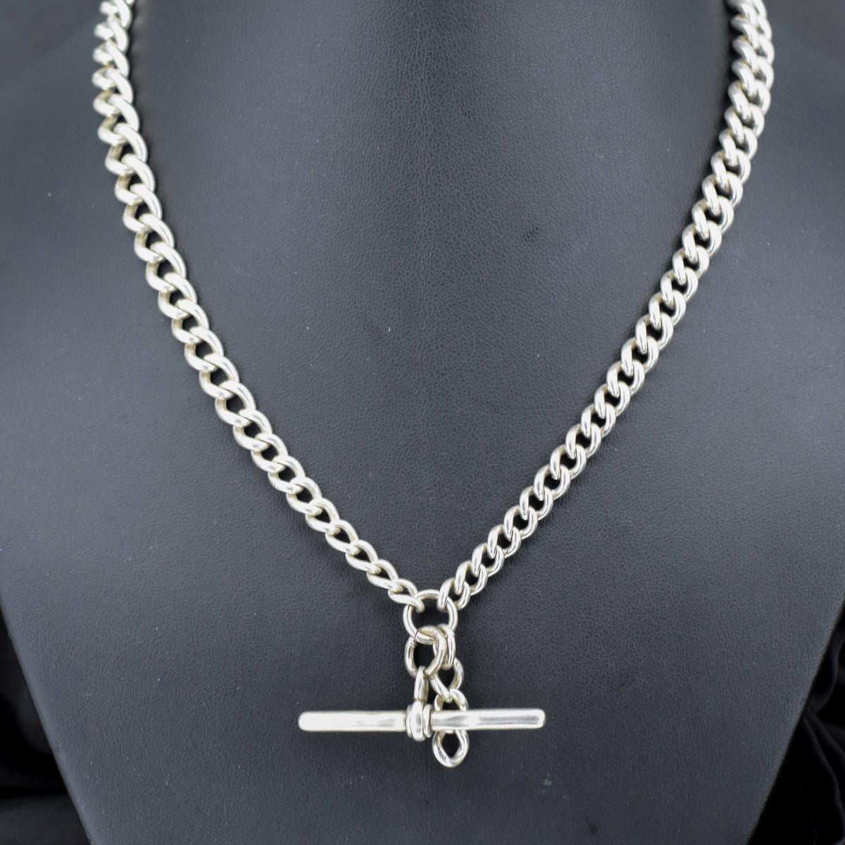 Antique 69g Heavy Albert Watch Chain Necklace with T-Bar and Dog Clips | 24"