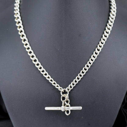 Antique 69g Heavy Albert Watch Chain Necklace with T-Bar and Dog Clips | 24"
