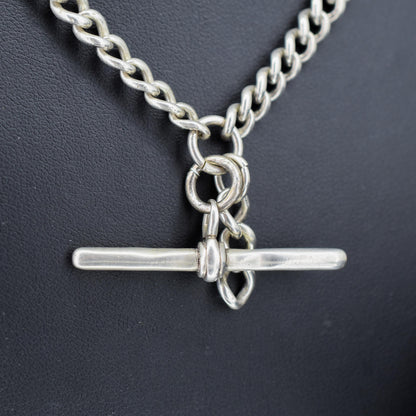 Antique 69g Heavy Albert Watch Chain Necklace with T-Bar and Dog Clips | 24"