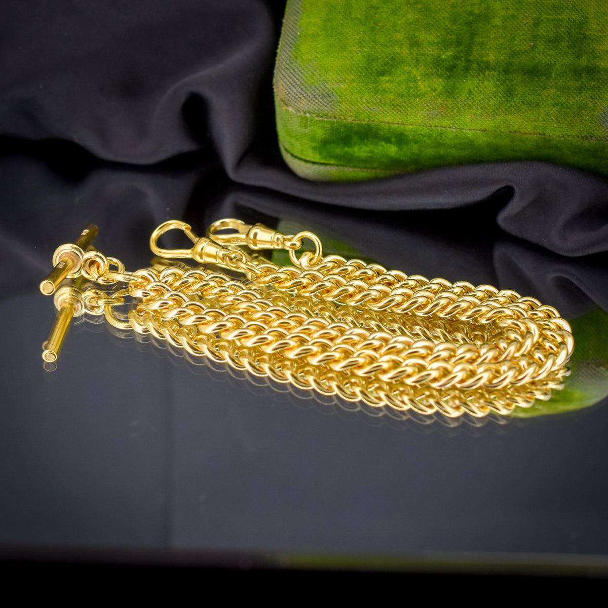 Antique 14.75" Gold on Sterling Silver Curb Albert Watch Chain T-bar Necklace