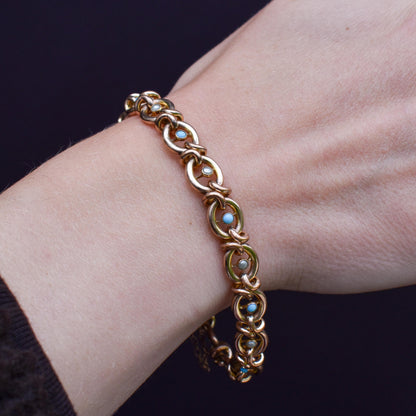 Antique Pearl and Turquoise Rolled Gold Heart Padlock Bracelet