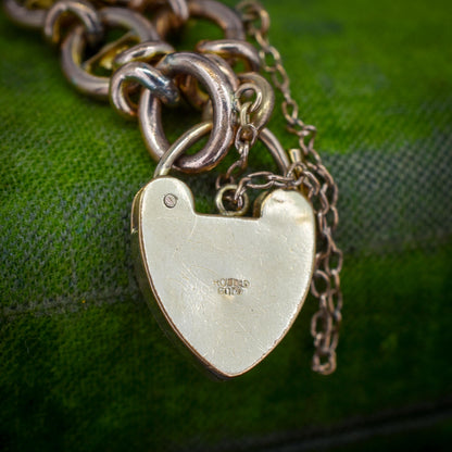 Antique Pearl and Turquoise Rolled Gold Heart Padlock Bracelet