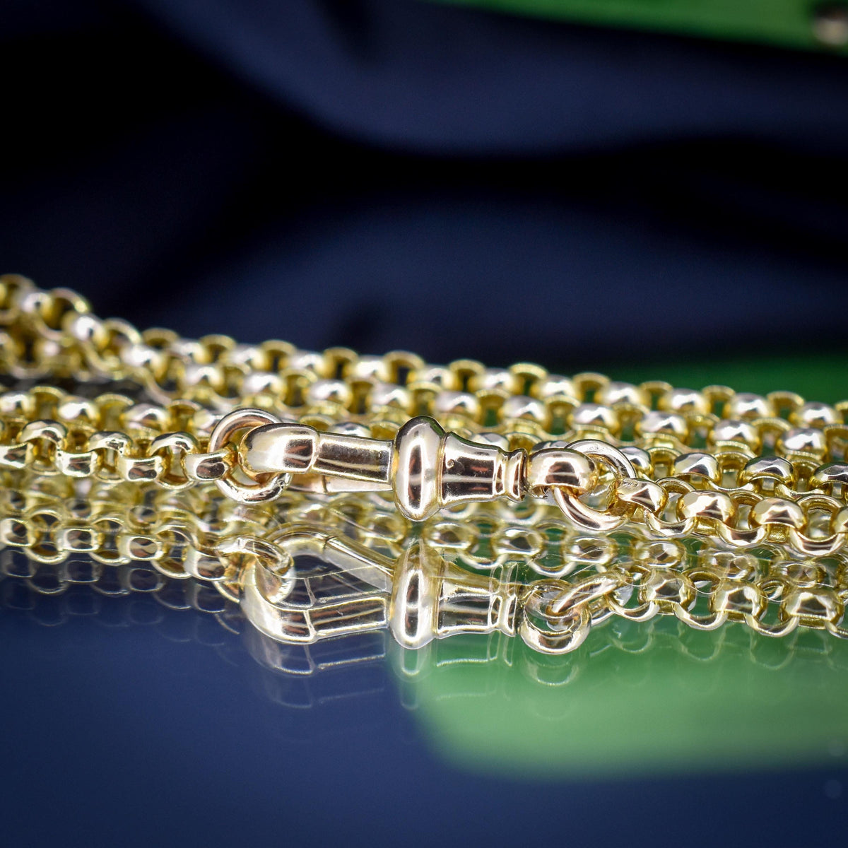 Antique Victorian 9ct Yellow Gold Faceted Belcher Link Chain Necklace with Dog Clip | 18.7"