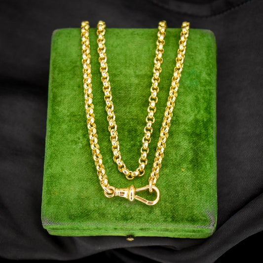 Antique Victorian 9ct Yellow Gold Faceted Belcher Link Chain Necklace with Dog Clip | 18.7"