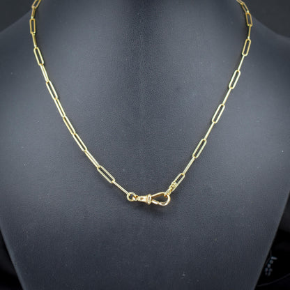 Antique 9ct Yellow Gold Paperlink Chain with Dog Clip | 16.75" Length