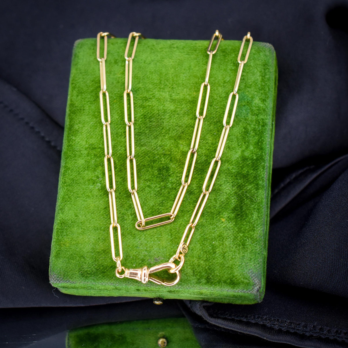 Antique 9ct Yellow Gold Paperlink Chain with Dog Clip | 16.75" Length