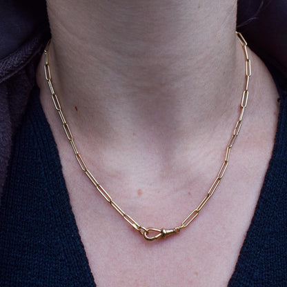 Antique 9ct Yellow Gold Paperlink Chain with Dog Clip | 16.75" Length