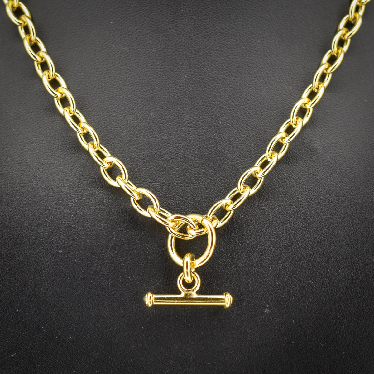Vintage Gold on Silver Cable Link Watch Chain Necklace with T-Bar and Dog Clips – 17.5"