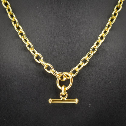 Vintage Gold on Silver Cable Link Watch Chain Necklace with T-Bar and Dog Clips – 17.5"