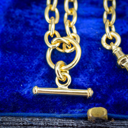Vintage Gold on Silver Cable Link Watch Chain Necklace with T-Bar and Dog Clips – 17.5"