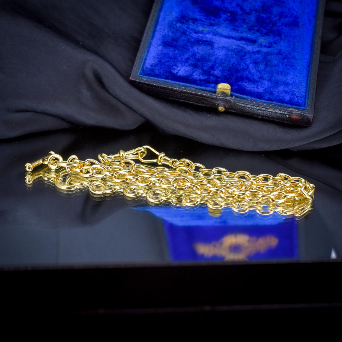 Vintage Gold on Silver Cable Link Watch Chain Necklace with T-Bar and Dog Clips – 17.5"