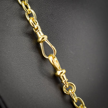 Vintage Gold on Silver Cable Link Watch Chain Necklace with T-Bar and Dog Clips – 17.5"