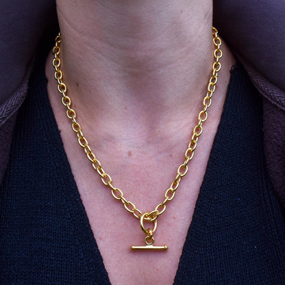 Vintage Gold on Silver Cable Link Watch Chain Necklace with T-Bar and Dog Clips – 17.5"