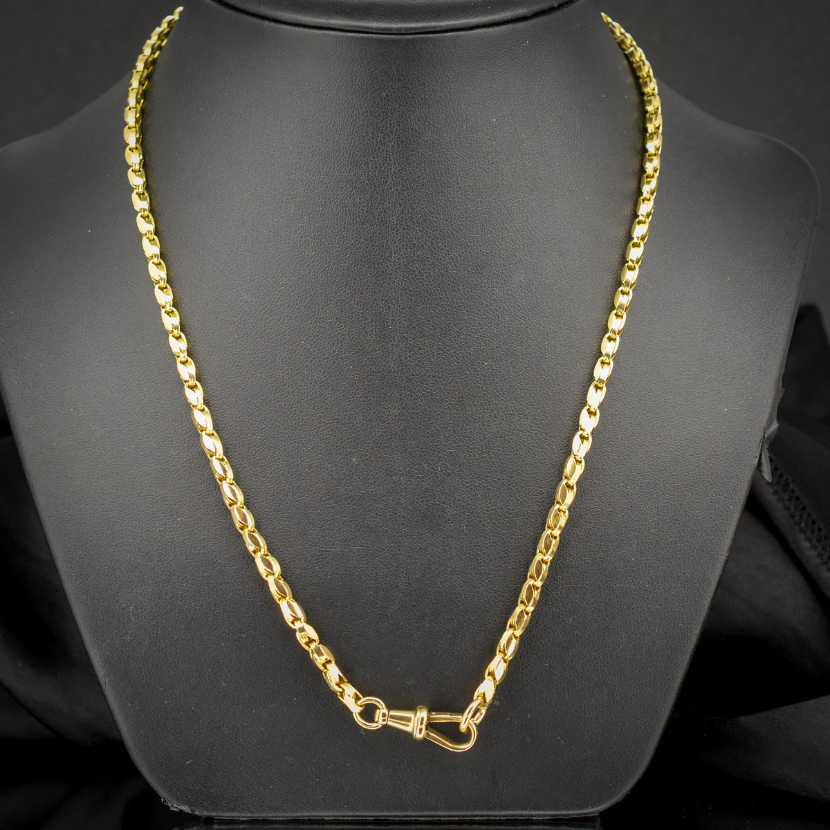 Antique 9ct Yellow Gold Tulip Link Fancy Chain Necklace with Dog Clip | 19.5"