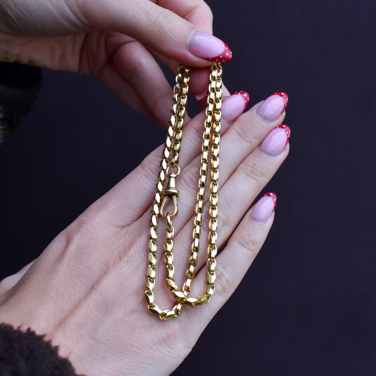 Antique 9ct Yellow Gold Tulip Link Fancy Chain Necklace with Dog Clip | 19.5"