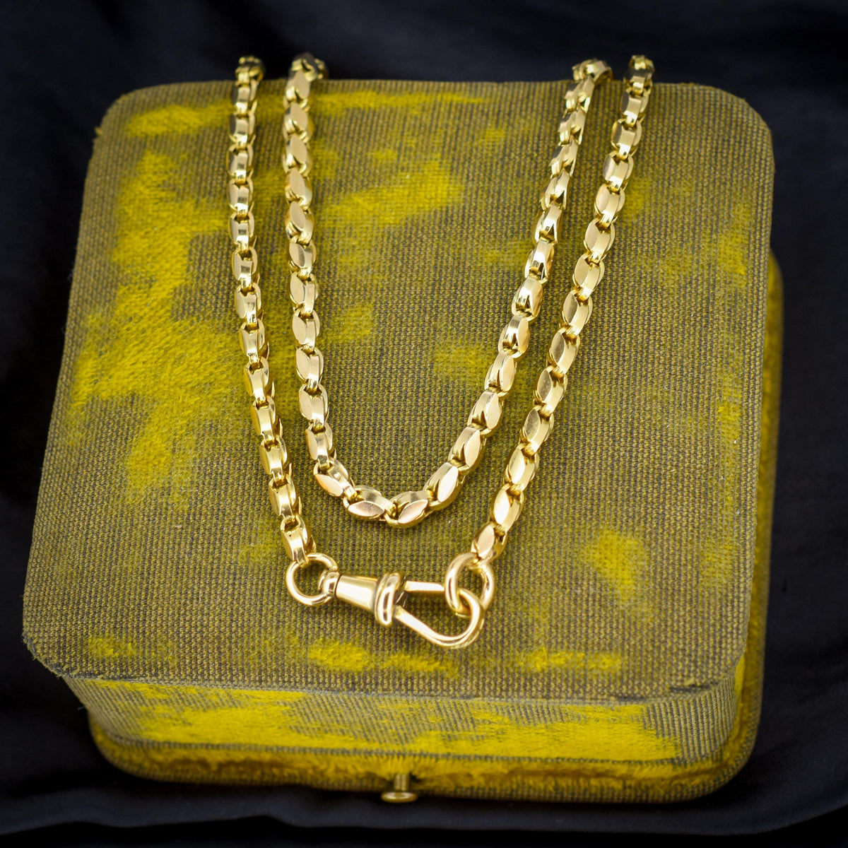 Antique 9ct Yellow Gold Tulip Link Fancy Chain Necklace with Dog Clip | 19.5"