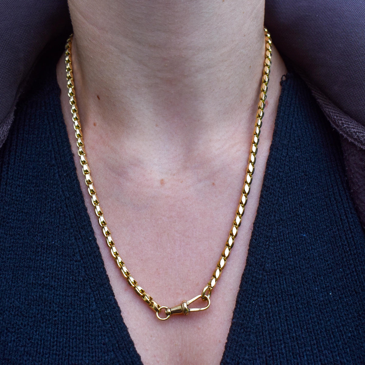 Antique 9ct Yellow Gold Tulip Link Fancy Chain Necklace with Dog Clip | 19.5"