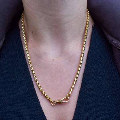 Antique 9ct Yellow Gold Tulip Link Fancy Chain Necklace with Dog Clip | 19.5"