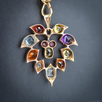 Antique Harlequin Multi-Gemstone 9ct Yellow Gold Flower Drop Pendant