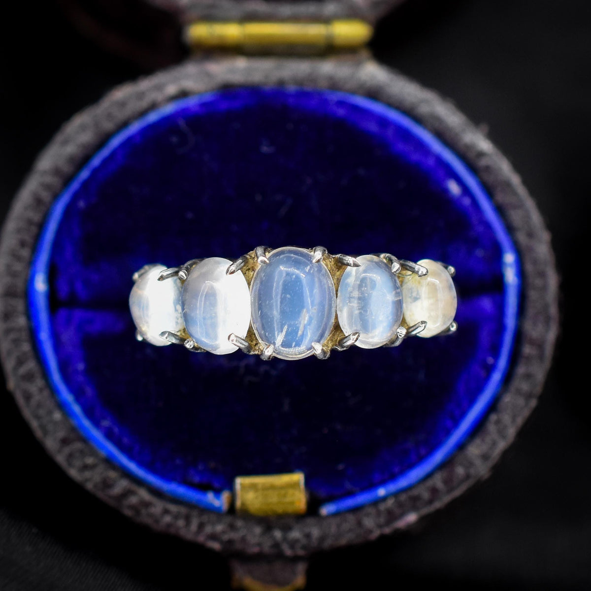 Vintage Moonstone Cabochon Five Stone Sterling Silver Ring