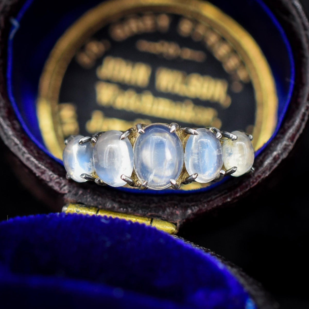 Vintage Moonstone Cabochon Five Stone Sterling Silver Ring