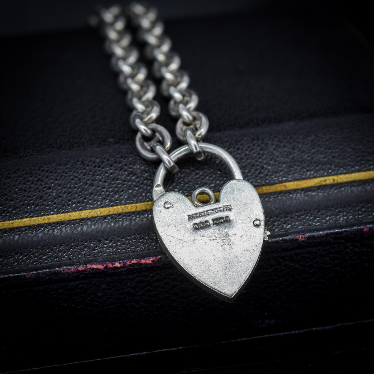 Vintage Mariner Link Sterling Silver Heart Padlock Bracelet
