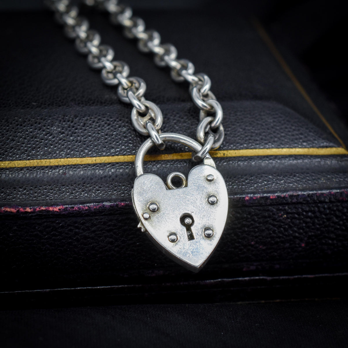 Vintage Mariner Link Sterling Silver Heart Padlock Bracelet