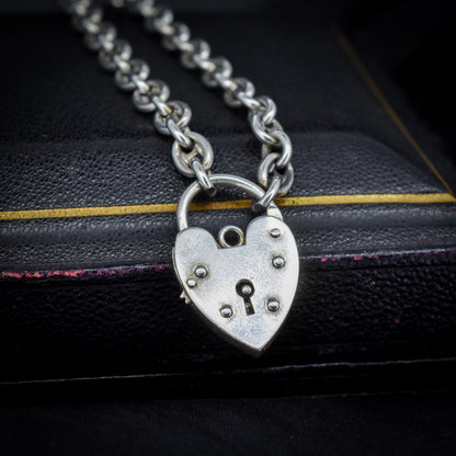 Vintage Mariner Link Sterling Silver Heart Padlock Bracelet