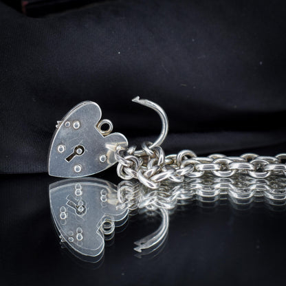 Vintage Mariner Link Sterling Silver Heart Padlock Bracelet
