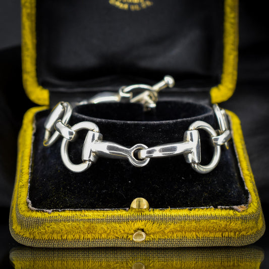 Vintage Heavy Sterling Silver Horsebit Snaffle Bracelet | 7.5"